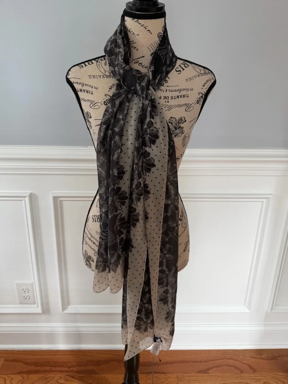 Karl Lagerfeld Black & Cream Floral and‎ Eiffel Tower Scarf